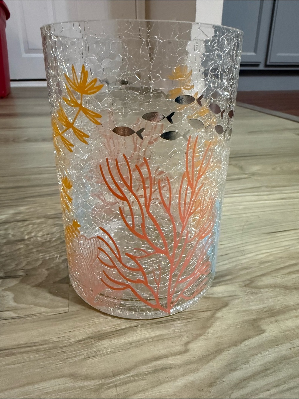 Retired Yankee Candle Clear Crackle Large Jar Holder in the "Zen Coral" pattern